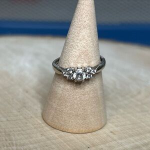 10K White Gold CZ Cluster Ring Size 5.5- Signed RL